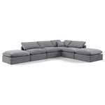 Meridian Furniture - Indulge Upholstered Modular U-Shaped Sectional, Grey, 6-Piece: 3 Armless Chair, 1 Corner Chair, 2 Ottoman, Down Stuffed Velvet - Experience ultimate comfort and style with our grey velvet Indulge Sectional. The luxurious velvet will elevate the aesthetic of any room. This sofa provides ample space for you to relax while its modular build offers the option of unlimited configurations. Whether you're looking to add a stylish element to your living room or a comfortable seating option to your bedroom, this sofa is the perfect choice.