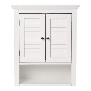 White Bathroom Wall Cabinet With Storage Shelf And Towel Bar