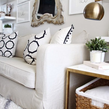 IKEA Karlstad Sofa Cover in Linen Long Skirt Slipcovers