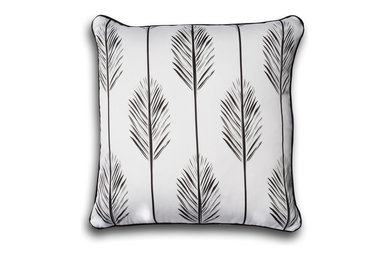 Black and White Feather Leaf Pillow Cover - Organic Cotton and Linen