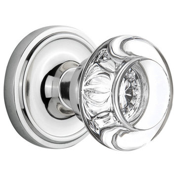 Classic Rosette With Round Clear Crystal Knob, Bright Chrome