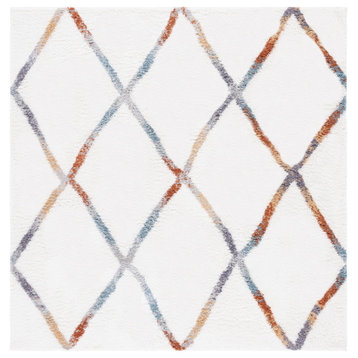 Safavieh Berber Shag Collection BER573A Rug, Ivory/Multi, 7' X 7' Square