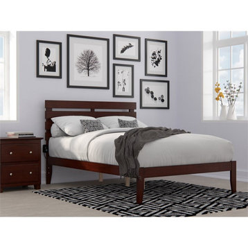 AFI Oxford Solid Wood Full Bed with USB Charging Station in Walnut