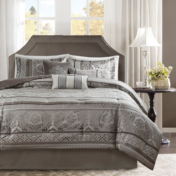 Madison Park Bellagio 7 Piece Jacquard Comforter Set in Grey