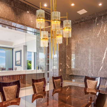 Symphony 5 Light Chandelier - Gold Leaf w/ Stainless Accents -  Gold Fleck Shade