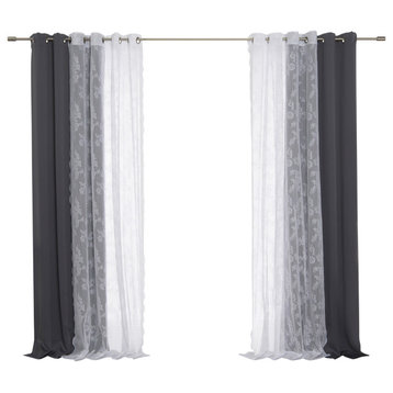 Rose Sheers and Blackout Curtains, Dark Gray, 52"x84"