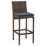 Crosley - Bradenton Outdoor Wicker Bar Height Stools With Cushions, Set of 2, Navy - Spend warm summer days and balmy summer nights in luxury with the Bradenton Wicker Bar Stools from Crosley. All-weather wicker and three choices of UV-resistant fabric cushions combine elegant lines with casual comfort in one versatile design with dozens of possibilities. Including two matched stools, this set is ideal for designing a cozy entertaining nook in any outdoor environment.