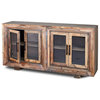 Hughes Sideboard Natural Finish On Reclaimed Wood With Plain Glass 4 Door