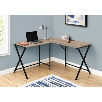 Computer Desk L-Shaped, 55"Lx55"W, Dark Taupe Wood-Look, Black