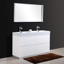 60 inch Double Sink White Finish Free Standing Modern Bathroom Vanity - Bathroom Vanities And Sink Consoles