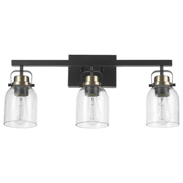 3-Light Matte Black Vanity Light with Matte Brass Accent Sockets