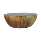 Benzara UPT-32180 Mango Wood Round Shape Coffee Table, Dark Brown