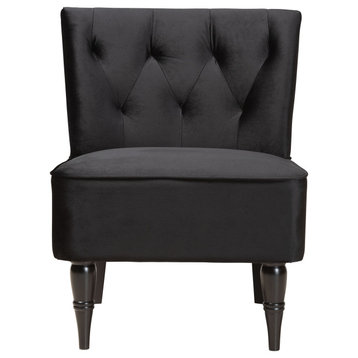 Eesha Modern Farmhouse Velvet Accent Chair, Black