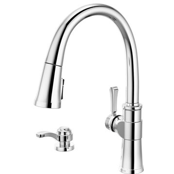 Single Lever Kitchen Faucet, Gooseneck With Pull Down Sprayer, Chrome