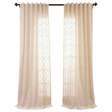 Saida Natural Embroidered Faux Linen Sheer Curtain Single Panel, 50"x120"