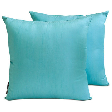 Sea Green Art Silk Plain Set of 2, 18"x18" Throw Pillow Cover - Sea Green Luxury