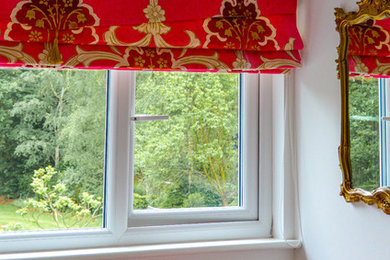 Made to measure Roman blind, with matching painted side table.