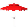 Safavieh Outdoor Zimmerman 9ft Double Top Market Umbrella Red/White Trim