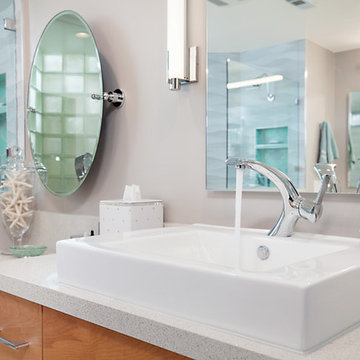 Functional Wide Rim Vessel Sink with a Sleek Polished Chrome Faucet
