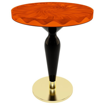 Modern Spiral Wavy Round Table, Epoxy Resin & Wood, Orange