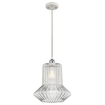 Springwater 1-Light Pendant, White and Polished Chrome, Clear Spiral Fluted