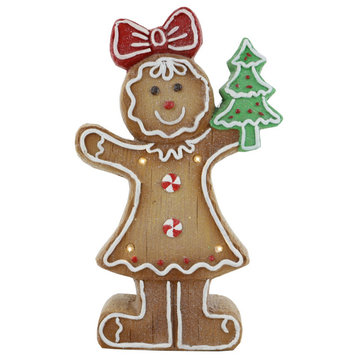 15.25" LED Lighted Gingerbread Girl Tabletop Christmas Figurine