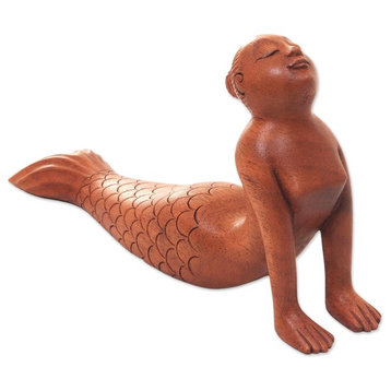 Bhujangasana Mermaid Wood Sculpture