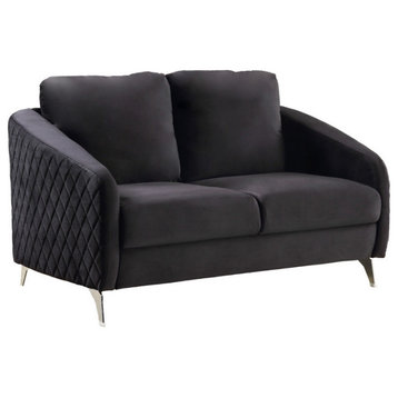 Sofia Velvet Modern Chic Loveseat Couch, Black