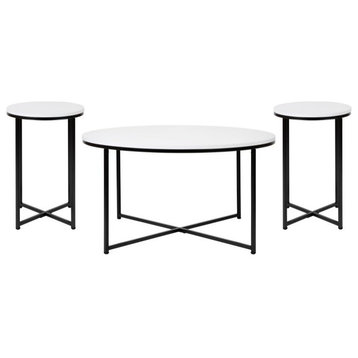 Flash Furniture 3 Piece White Coffee Table Set NAN-CEK-1787-BK-GG