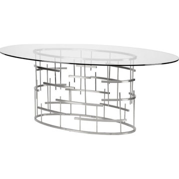 Oval Tiffany Dining Table, Clear, Silver