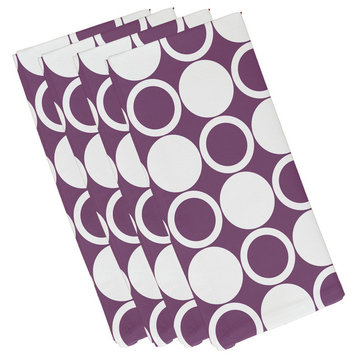 19"x19" Small Modcircles, Geometric Print Napkins, Set of 4, Purple