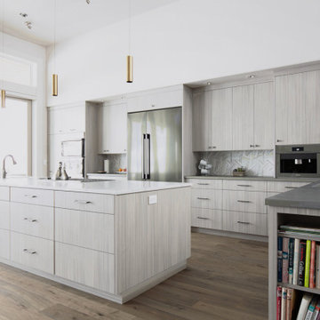 Double-Island Kitchen with Bookcase End Panel - Bend, OR