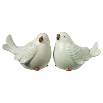 Ceramic Cardinal Bird Figurine Gloss Green Finish