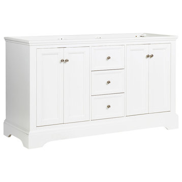 Windsor Matte White Traditional Double Sink Bathroom Cabinet, 60"