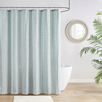100% Cotton Jacquard Shower Curtain Aqua 72W x 72L