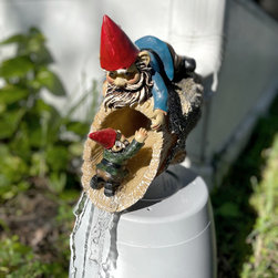 Charming "Helping Hands" Cast Resin Garden Gnome Downspout Cover - Decorative Gutter Drain Spout Splash for Whimsical Outdoor Yard Decor - 9 Inches High - Rain Chains