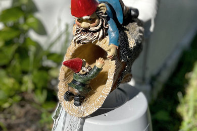 Charming "Helping Hands" Cast Resin Garden Gnome Downspout Cover - Decorative Gutter Drain Spout Splash for Whimsical Outdoor Yard Decor - 9 Inches High