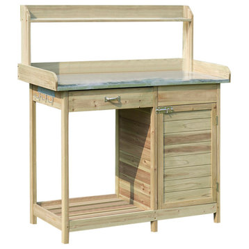 Convenience Concepts Deluxe Potting Bench with Cabinet- Natural Fir Wood Finish