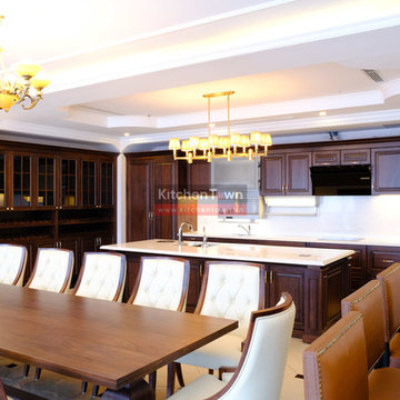 Tủ bếp Gỗ Óc chó phong cách Tân cổ điển (Walnut kitchen cabinets - Indochina)
