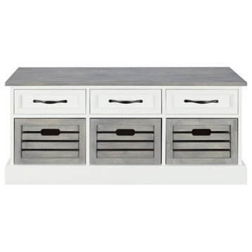 Catania Modern / Contemporary 6 Drawer Storage Bench in White and Gray