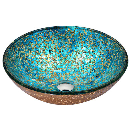 Chrona Series Tempered Glass Vessel Sink in Gold/Cyan Mix