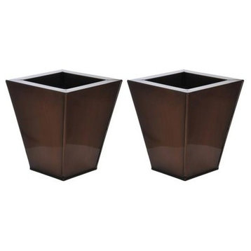 Gloss Brown Square Small Zinc Vase, Set of 2