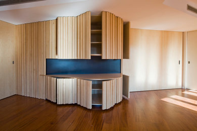 Inspiration for a large contemporary formal and open concept medium tone wood floor living room remodel in Barcelona with white walls, no fireplace and no tv