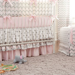 Pink and Gray Chevron 3-Tiered Crib Skirt - Baby Bedding