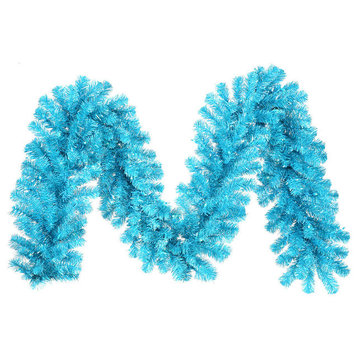 Vickerman Garland With Mini Lights, Sky Blue, Teal LED Lights, 9'x12"