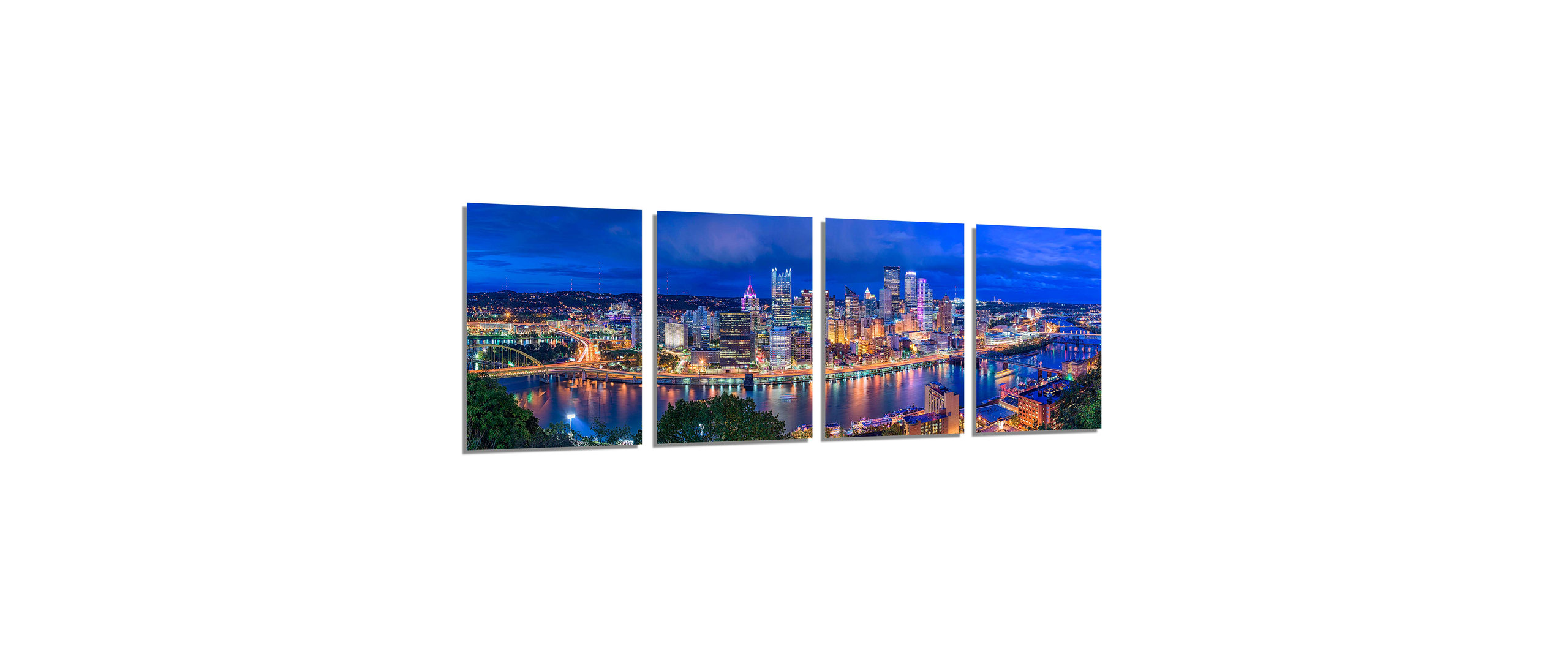 View of Pittsburgh, Pennsylvania Skyline at Dusk, 4-Panel Metal Wall Art, 48 ...
