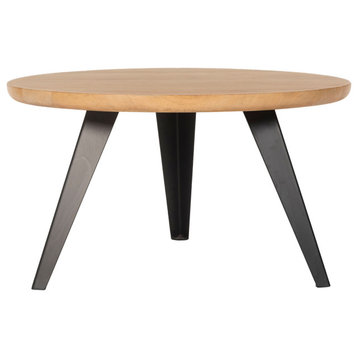Parkwyn Round Mid-Century Modern Mango Wood Coffee Table With Metal Legs