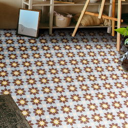 Moroccan Mosaic & Tile House - 8"x8" Ahfir Handmade Cement Tile, Brown/Blue/Yellow, Set of 12 - Wall And Floor Tile