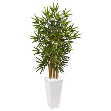 4' Bamboo Artificial Tree, White Tower Planter