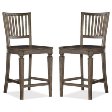 Home Square Dining Room Spindle Back Counter Stool in Gray - Set of 2